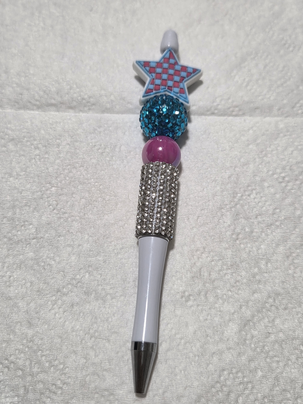 Star Top Rhinestone Beaded Ballpoint Pen - Turquoise & Pink